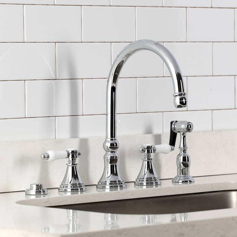 Kingston Brass Essex Double-Handle Wall-Mount Pre-Rinse Bridge Kitchen Faucet