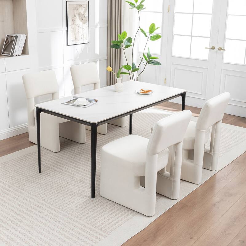 SEYNAR Modern Velvet Upholstered Armless Dining Chair Set of 4 - Beige