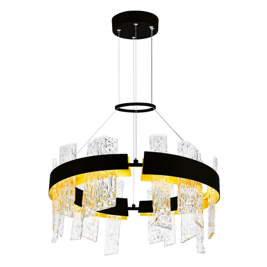 Guadiana Integrated LED 24in Black Chandelier with Handcrafted Glass
