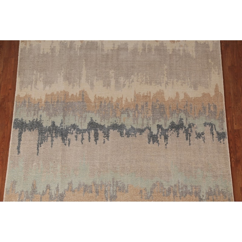 Abstract Modern Area Rug Hand-Knotted Beige Tribal Wool Carpet - 5'4"x 7'6"