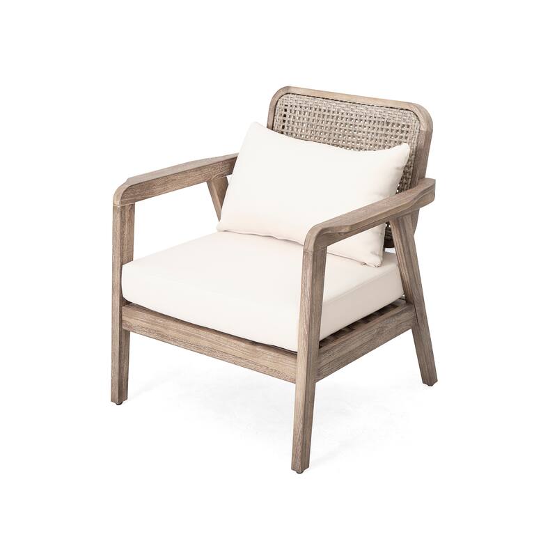 Outdoor Acacia Wood Patio Club Chair with Waterproof Thick Cushion