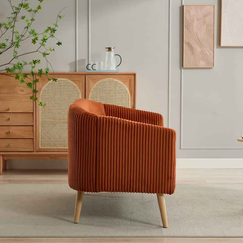 50.78" Modern Loveseat Couch Sofa, Corduroy Fabric Upholstered 2-Seat Sofa, Loveseat with Wooden Walnut Legs