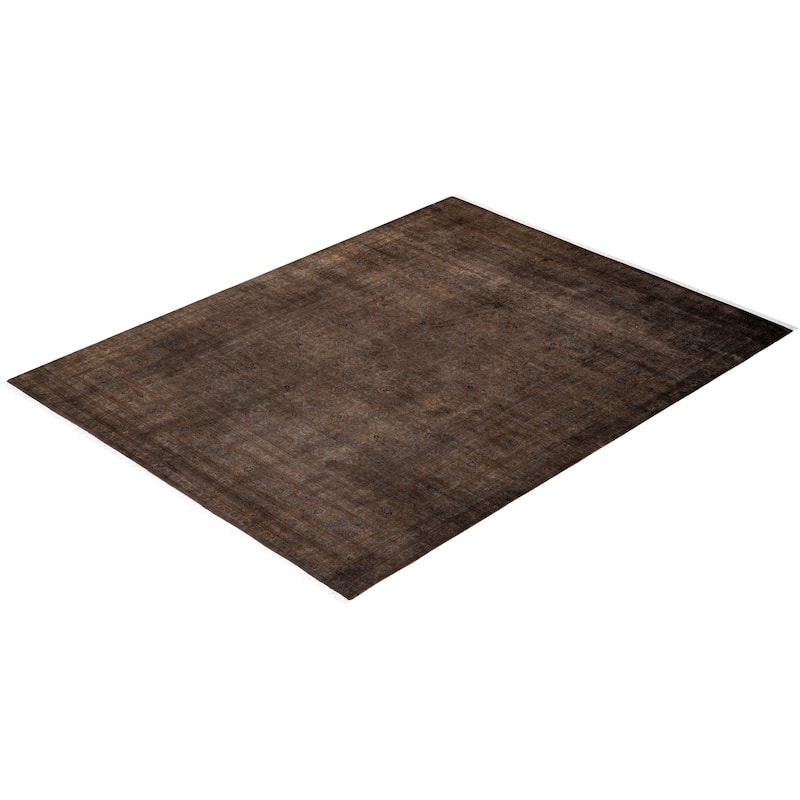 Overton Hand Knotted Wool Vintage Inspired Modern Contemporary Overdyed Brown Area Rug - 8' 1" x 10' 5"