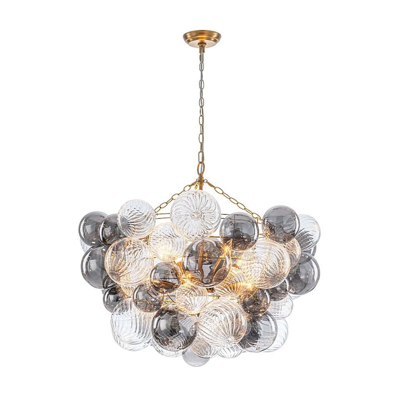 Statement 8-Light Swirled Smoked Glass Globe Round Bubble Chandelier - Brass Finish