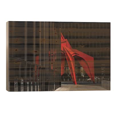 Chicago City Sculpture Art Print On Wood by Alex G Perez - Multi-Color