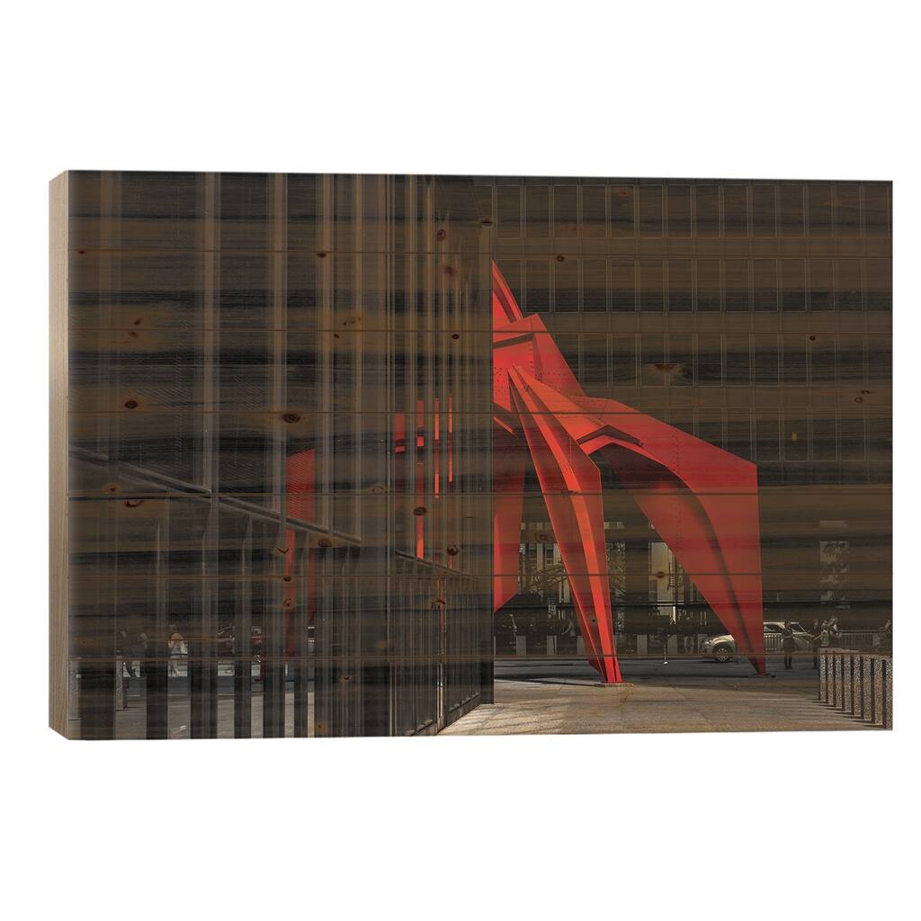 Chicago City Sculpture Art Print On Wood by Alex G Perez - Multi-Color