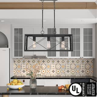 Farmhouse Industrial 3-light Rectangle Grid Kitchen Island Pendant - 25 inches