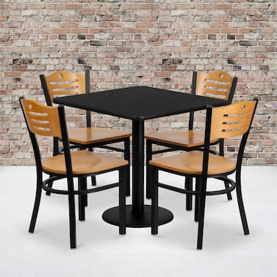 30" Square Laminate Table Set with 4 Metal Chairs - Natural Wood Seat