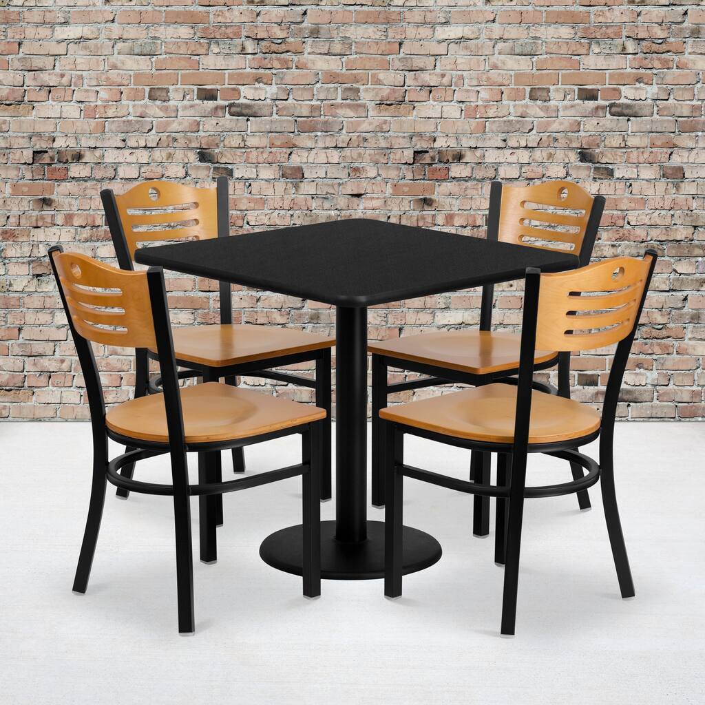 30" Square Laminate Table Set with 4 Metal Chairs - Natural Wood Seat