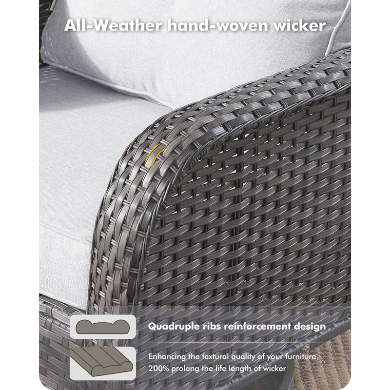 OVIOS 9-Piece Outdoor Wicker Conversation Set with Fire Pit