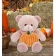 preview thumbnail 4 of 4, DolliBu Soft Baby Pink Bear Stuffed Animal with Pumpkin Plush Decor - 8 inches