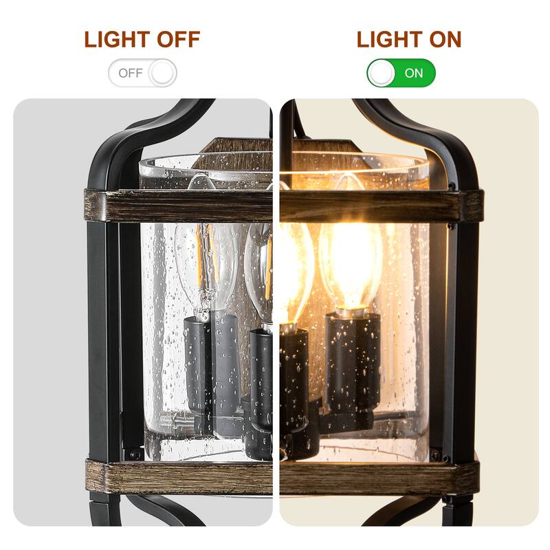 CurveCurio 17"Antique Metal Lantern Wall Sconce w/ Wood Accents and Texteured Round Glass Shade-3 Lights Wall Light - 12"*7"*17"