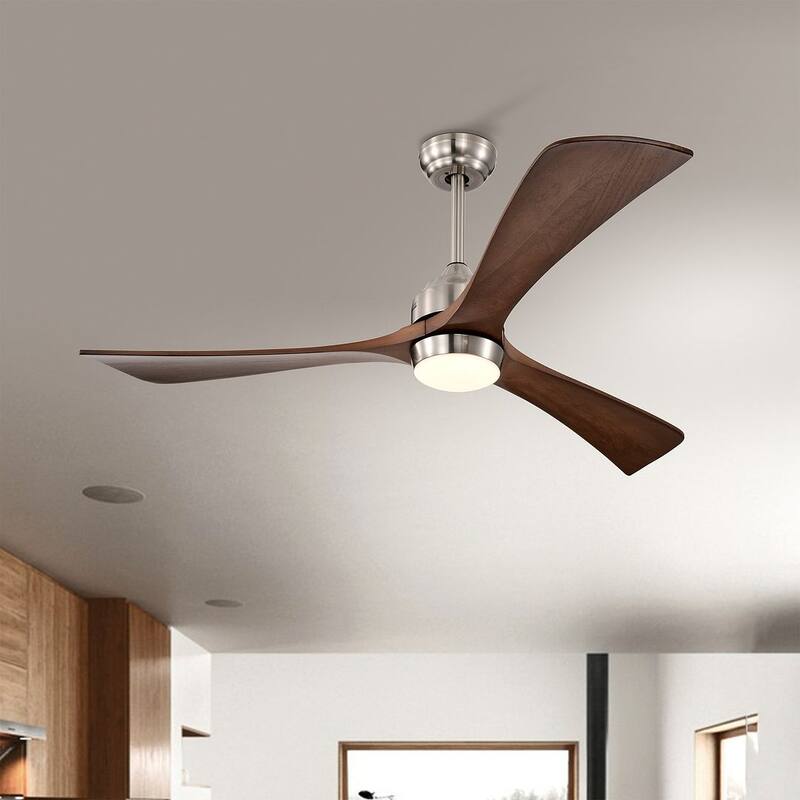 52 inch Smart Ceiling Fan Light with Remote Control with 3 Wood Blades,Flush Mount,Dimmable LED