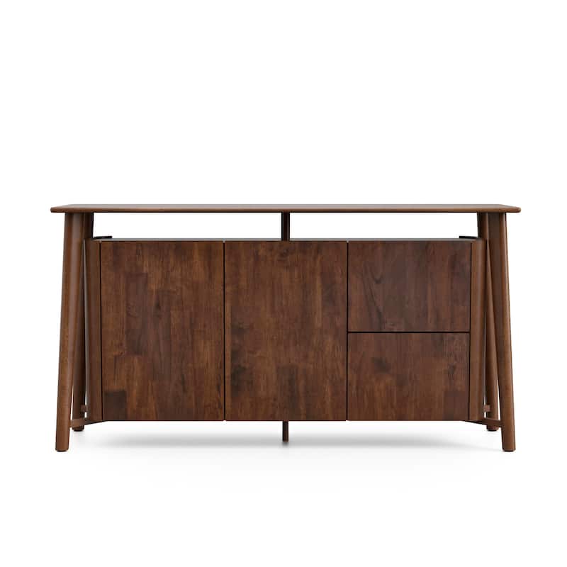 Furniture of America Abigail VI Mid-Century Modern Walnut Solid Wood Dining Server with Drawers and Shelves