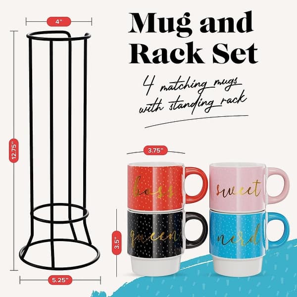 14 oz Ceramic 4 Cup Coffee Mug Set Multicolor