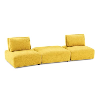 Stavan Modular 2 Seat Sofa, Ottoman, Yellow Chenille, Adjustable Back