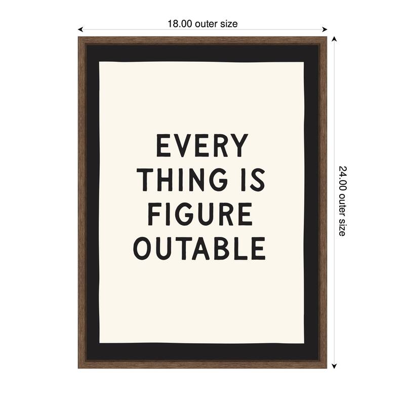 Kate and Laurel Everything is Figureoutable Positive Quote Black and White by Lucky Guava Framed Canvas Wall Art Print