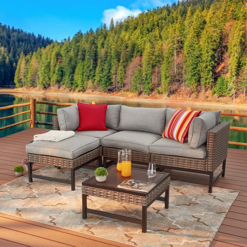 Patio Festival Right-Angle 5-Piece Outdoor Conversation Set - Grey