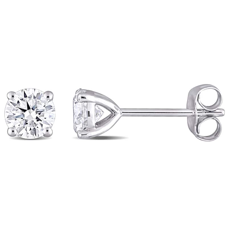 Miadora 1ct DEW Moissanite Solitaire Stud Earrings in 10k White Gold - 5 mm x 5 mm x 4.7 mm