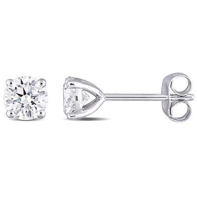 Miadora 1ct DEW Moissanite Solitaire Stud Earrings in 10k White Gold - 5 mm x 5 mm x 4.7 mm