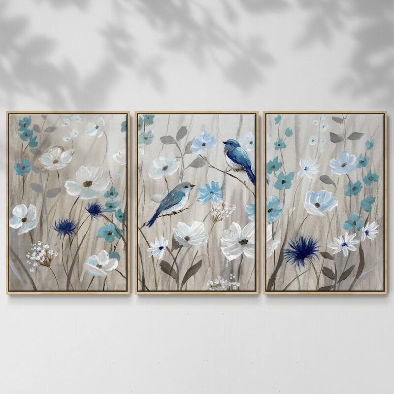Bluebirds in Spring - Multi Piece Framed Canvas