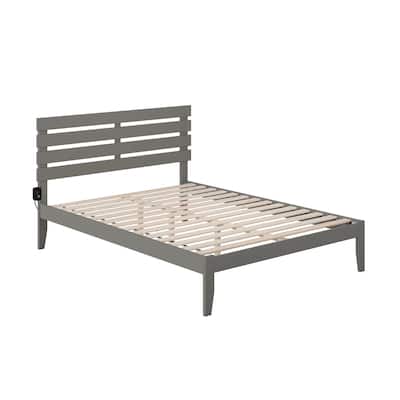 Modern Bed with USB Charger - Grey Finish, Supportive Slat Kit - No Foundation Needed