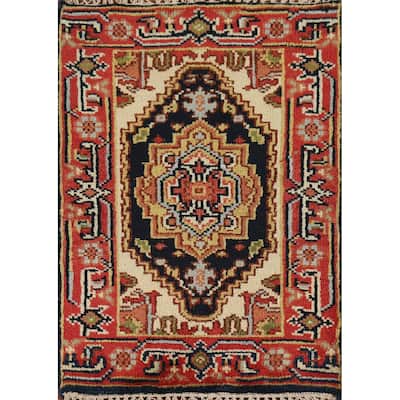 Navy Blue Heriz Serapi Indian Accent Rug Hand-Knotted Wool Carpet - 2'0" x 3'0"