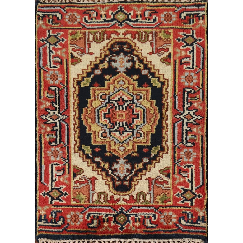 Navy Blue Heriz Serapi Indian Accent Rug Hand-Knotted Wool Carpet - 2'0" x 3'0"