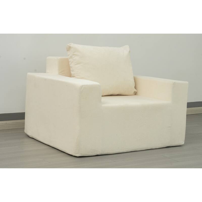 Single Foam Sofa with Pillow, Washable Cover, Anti-Slip Bottom, and Wide Armrests