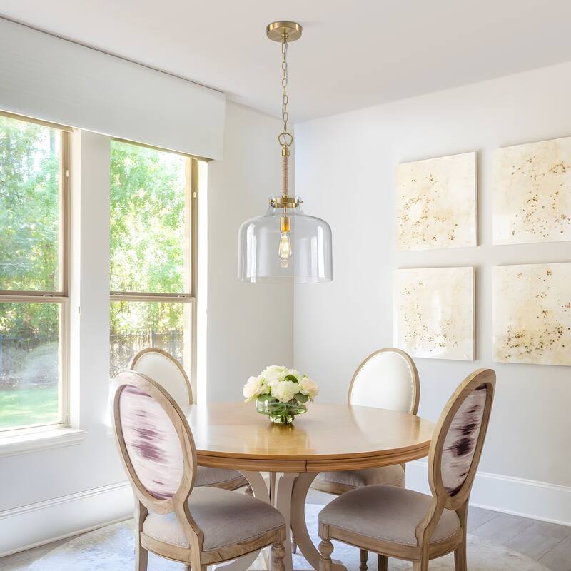 Starsky 1-Light Clear Glass Bell Jar / Cloche Pendant With Rope Accent