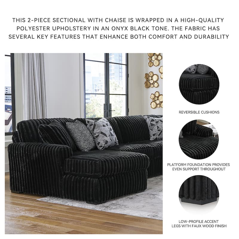 Signature Design by Ashley Midnight-madness Black 2-Piece Sectional Sofa with Chaise - 120" W x 65" D x 40" H
