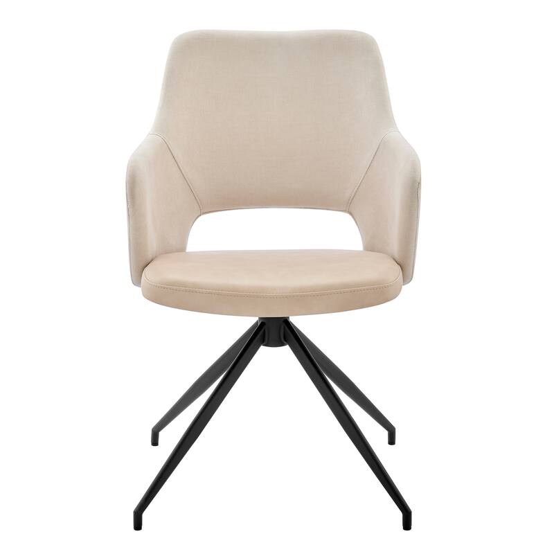 Darcie Armchair in Light Beige Fabric, Beige Leatherette and Black Base - Set of 1 - Beige