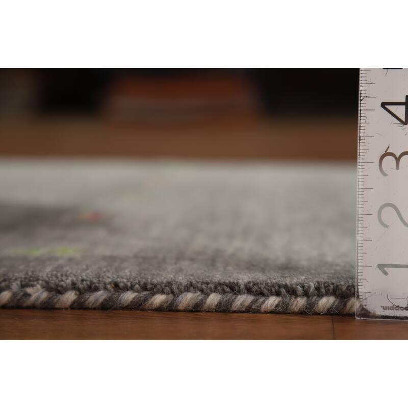 Hand Knotted Oriental 100% Wool Carpet Tribal Tribal Greys & Charcoal Gabbeh Area Rug - 4' 11'' X 3' 0''