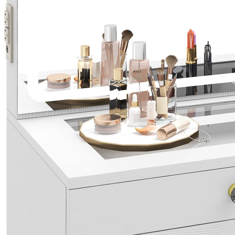 Moasis 45.5" Modern Vanity Table, 8 Drawers, Lights, Mirror, Power Outlet