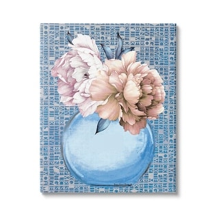 Stupell Peonies on Typography Pattern Canvas Wall Art Design by Yvonne