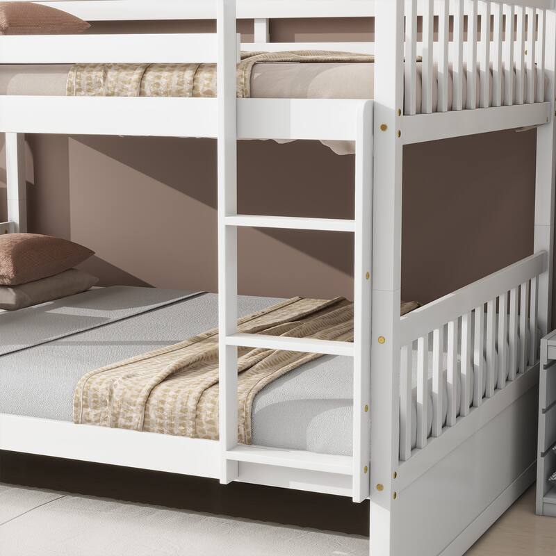 Rubber Wood Frame Bunk Beds with Wheels, Ladder and Safety Guardrails Convertible into 2 Beds - Available with Drawer or Trundle