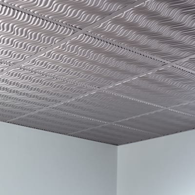 FASÄDE Current Decorative Vinyl 2ft x 2ft Lay in Ceiling Panel in Argent Silver (5 Pack)