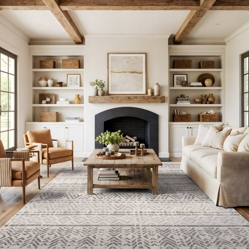 The Curated Nomad Midtown Geometric Distressed Bohemian Rug - 12' x 15' - Gray