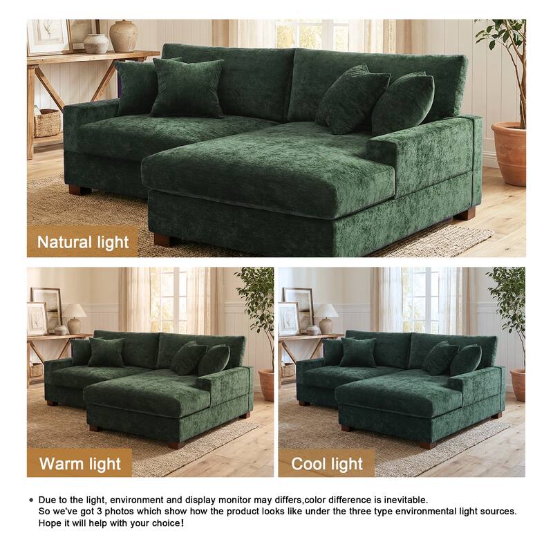 2 Set Chenille Upholstered Modular Sectional Sofa Chaise with Pillows