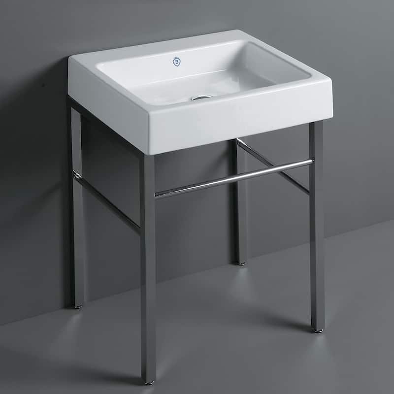 Whitehaus Britannia Rectangular Sink Console with Front towel Bar and - White / Chrome