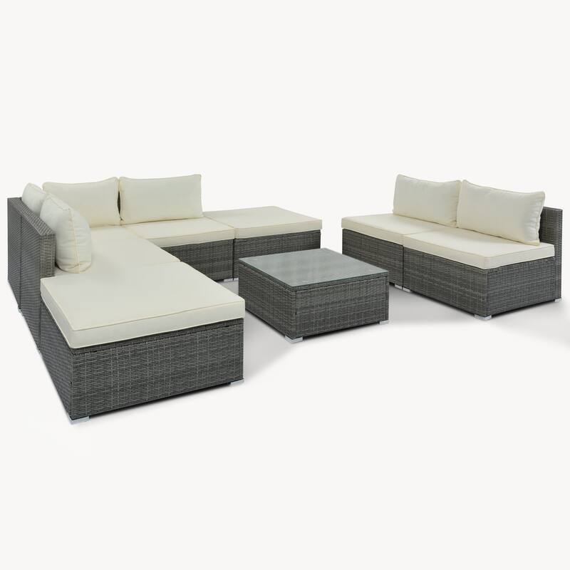 8-Piece Outdoor Wicker Sectional Sofa Set with Coffee Table, Cushions