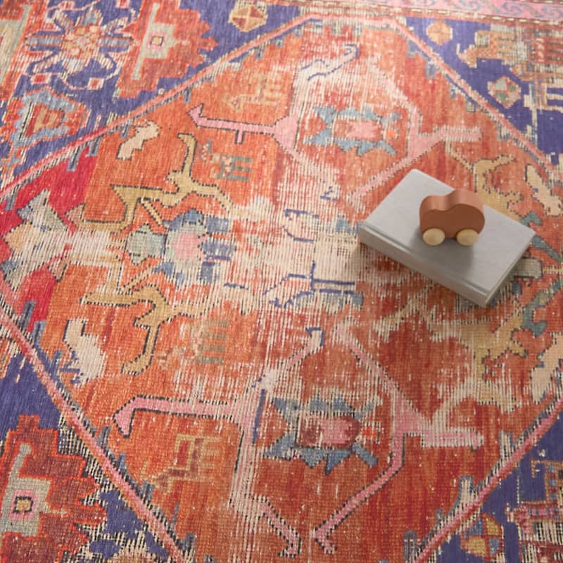 Sancho Machine Washable Medallion Orange/Purple Rug