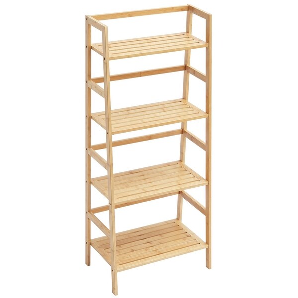 4-Tier Wicker Ladder Shelf Rack, Rattan Storage Organizer for Home