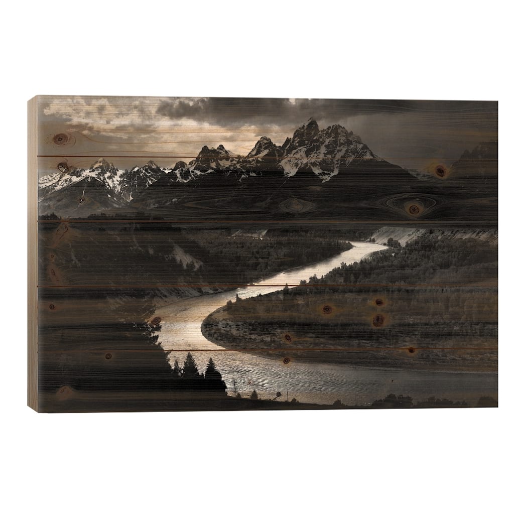 The Tetons - Snake River Print On Wood by Ansel Adams - Multi-Color
