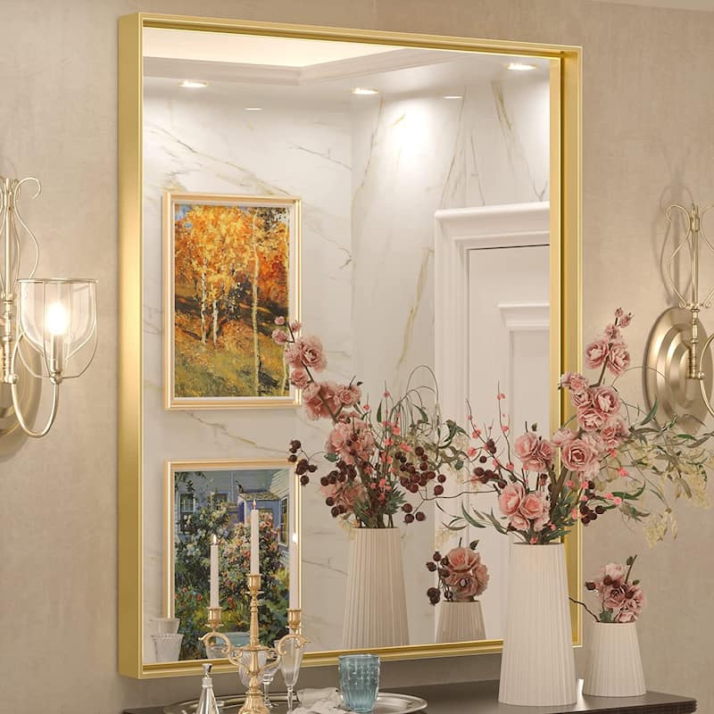KEONJINN Modern Metal Framed Bathroom Vanity Wall Mounted Mirror - 30x36 - Gold