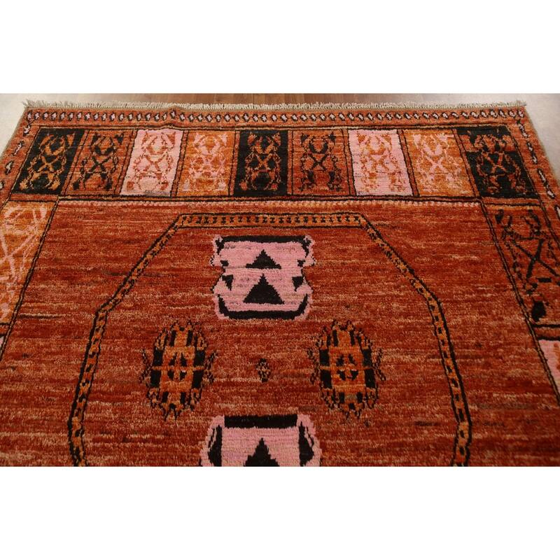 Hand Knotted Oriental 100% Wool Carpet Modern Tribal Oranges & Rust Moroccan Area Rug - 10' 2'' X 6' 8''