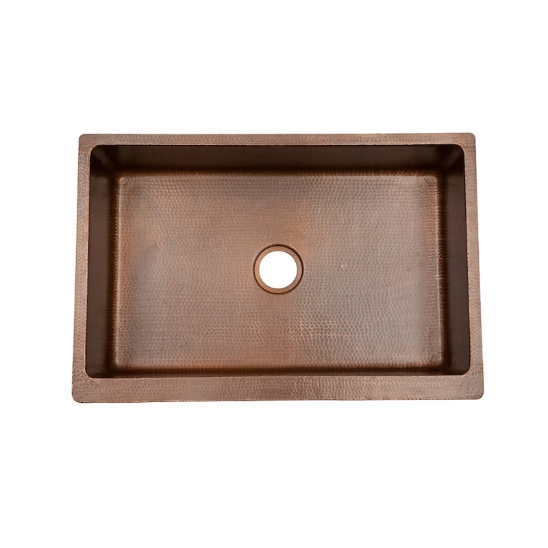 33-in Antique Hammered Copper Kitchen Apron Single Basin Sink with Matching Drain, and Accessories (KSP3_KASB33229)