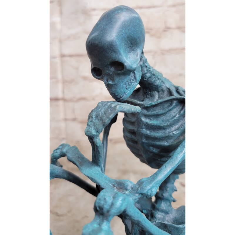 The Thinker Thinking Man Skeleton Bronze Metal Statue Sculpture Figure On Marble Base
