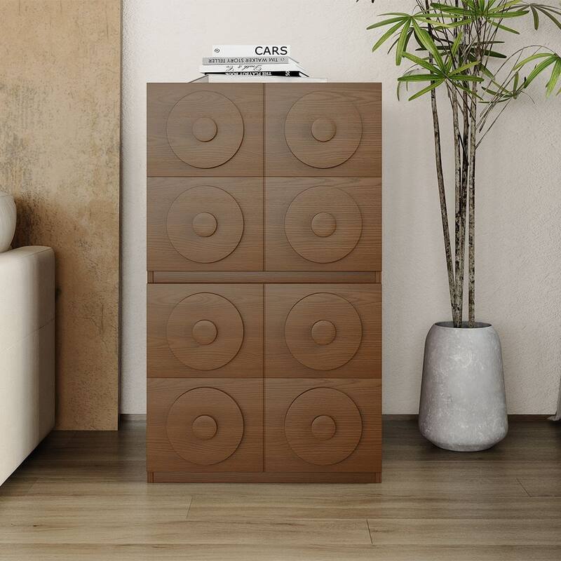 Modern 1-4 Pieces Modular Walnut Color Cabinets,TV Stands with Brown Solid Wood Veneer, Drawers & Caninets