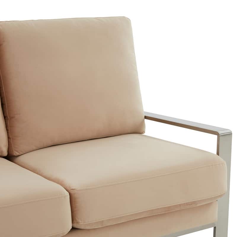 Jefferson Modern Velvet Two-Seater Sofa Accent Loveseat with Brushed Silver Stainless Steel Base for Living Room Office Lounge
